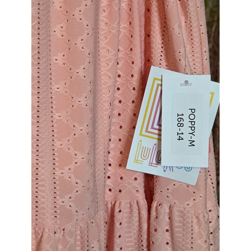 LuLaRoe Poppy Peach Eyelet Lace Tiered Maxi Skirt Boho Summer Peach Medium - Picture 4 of 5